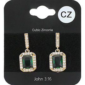 Square CZ Stone Cluster Dangle Evening Earrings