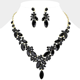 Flower Marquise Stone Cluster Y Shaped Evening Necklace