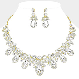 Teardrop Stone Cluster Pointed Marquise Round Stone Embellished Collar Evening Necklace