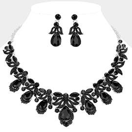 Teardrop Stone Cluster Pointed Marquise Round Stone Embellished Collar Evening Necklace