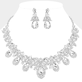 Teardrop Stone Cluster Pointed Marquise Round Stone Embellished Collar Evening Necklace