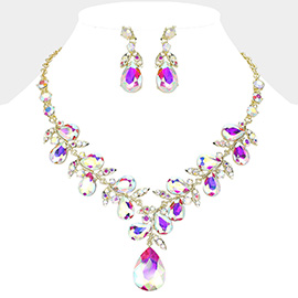 Teardrop Cluster Embellished Pendant Evening Necklace