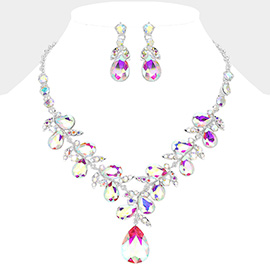 Teardrop Cluster Embellished Pendant Evening Necklace