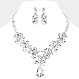 Teardrop Cluster Embellished Pendant Evening Necklace