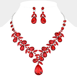 Teardrop Cluster Embellished Pendant Evening Necklace