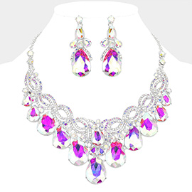 Teardrop Glass Stone Cluster Embellished Evening Necklace