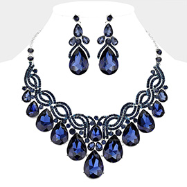 Teardrop Glass Stone Cluster Embellished Evening Necklace