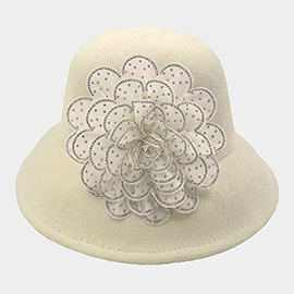 Bling Studded Flower Felt Wedding Jazz Church Bucket Hat