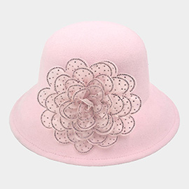 Bling Studded Flower Felt Wedding Jazz Church Bucket Hat