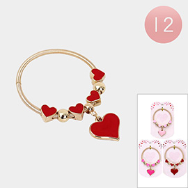 12PCS - Enamel Heart Charm Stretch Bracelets