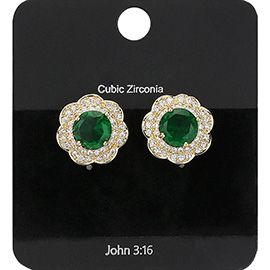 CZ Flower Stud Evening Earrings