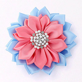 Pearl Pointed Flower Ribbon Brooch / Hair Clip