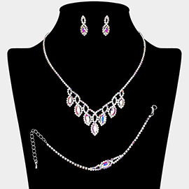 Marquise Stone Pendant Station Rhinestone Paved Jewelry Set