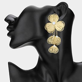 Stone Pointed Metal Cutout Flower Earrings