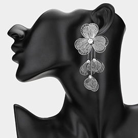 Stone Pointed Metal Cutout Flower Earrings