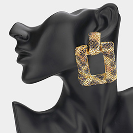 Oversized Leopard Bling Studded Square Doorknocker Earrings