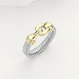 Two Tone Buckle Pointed Ring