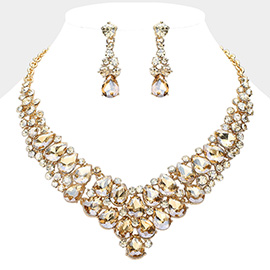 Teardrop Stone Cluster Collar Evening Necklace