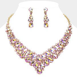 Teardrop Stone Cluster Collar Evening Necklace