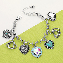 Western Heart Charm Station Bracelet