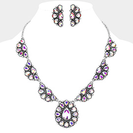 Western Teardrop Cluster Pendant Accented Necklace