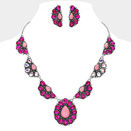 Western Teardrop Cluster Pendant Accented Necklace