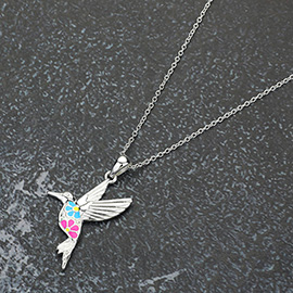 Enamel Flower Metal Bird Pendant Necklace