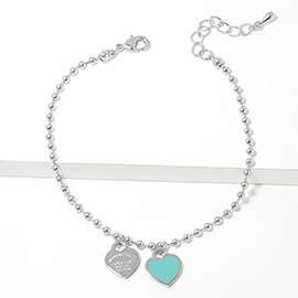 Double Heart Charm Bubble Chain Bracelet