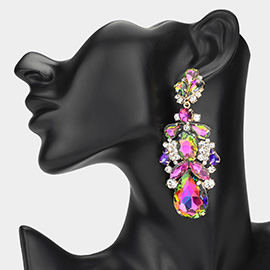 Teardrop Oval Marquise Stone Cluster Embellished Evening Earrings