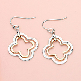 Double Open Metal Quatrefoil Dangle Earrings