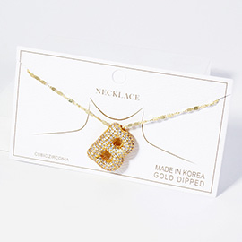 -B- Gold Dipped CZ Stone Paved Monogram Pendant Necklace