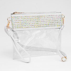 Bling Studded Flat Transparent Crossbody Bag with Wristlet