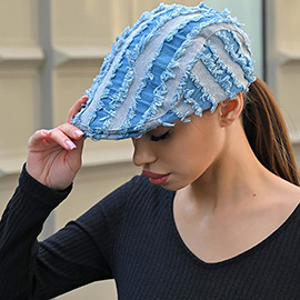 Fringed Denim Detailed Beret Hat