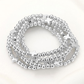 3PCS - Metal Cross Ball Beaded Stretch Multi Layered Bracelets