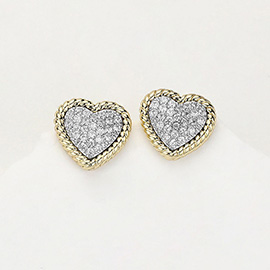 14k Gold Plated CZ Stone Paved Heart Stud Earrings