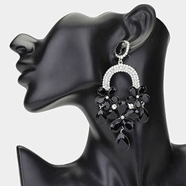 Flower Teardrop Stone Embellished Chandelier Dangle Earrings