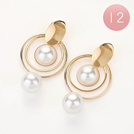 12Pairs - Double Pearl Ring Doorknocker Earrings