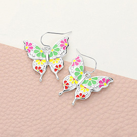 Flower Patterned Butterfly Dangle Earrings