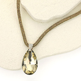 Teardrop Faceted Stone Pendant Bling Studded Necklace