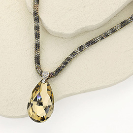 Teardrop Faceted Stone Pendant Bling Studded Necklace