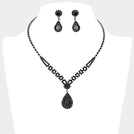 Teardrop CZ Stone Pendant Accented Rhinestone Paved Necklace