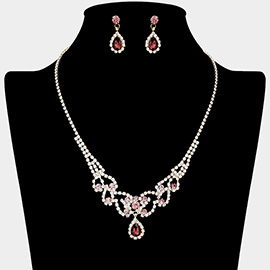 Teardrop Stone Accented Rhinestone Paved Necklace