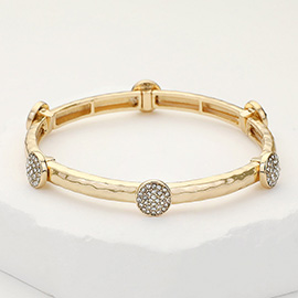 Stone Paved Round Bezel Pointed Stretch Bracelet