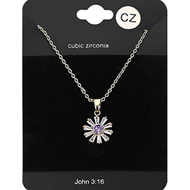 CZ Flower Stone Pendant Necklace