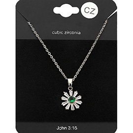 CZ Flower Stone Pendant Necklace