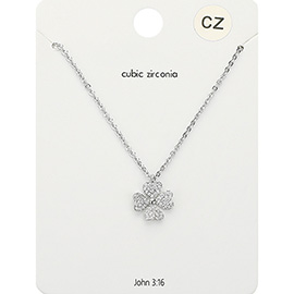 CZ Stone Paved Clover Pendant Necklace