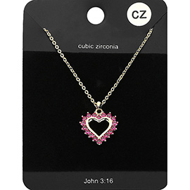 CZ Paved Open Heart Pendant Necklace