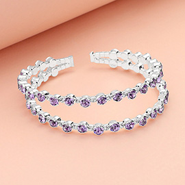 Round CZ Stone Bezel Split Cuff Bracelet