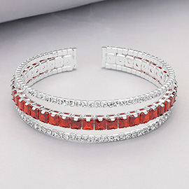 Square Cut CZ Stone Accented Split Evening Bracelet