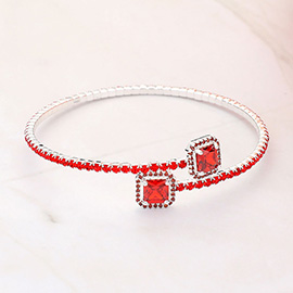 CZ Square Stone Tip Rhinestone Paved Evening Bracelet